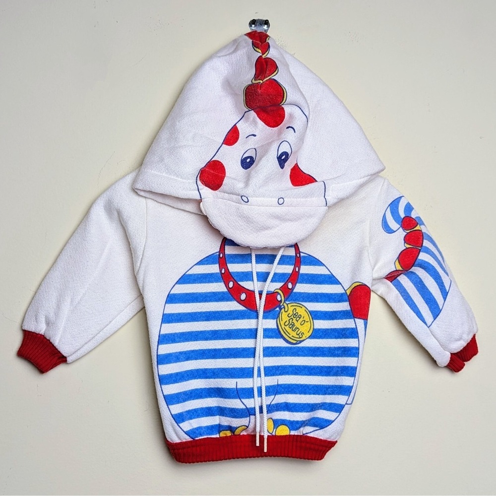 Vintage 80s Carter's Dinosaur Sea-o-saurus Hoodie Sweatshirt Ultra Cute 12 Month